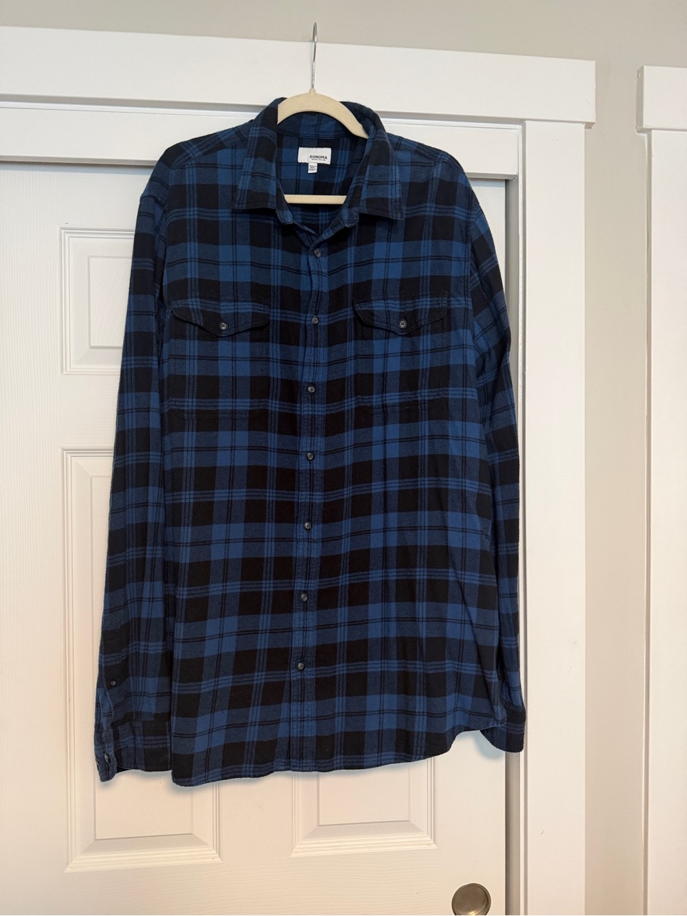 Sonoma Blue and Black Plaid Button-Down Shirt